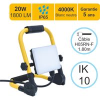 Projecteur de chantier LED 20W/IP65/IK10/1800lm/4000K câble 1,8M - garantie 5 ans
