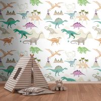 Photo wallpaper Profhome 391941 hot embossed non-woven wallpaper smooth with pattern for kids matt cream beige green purple 1.59 m x 2.8 m