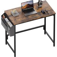 EcoFurnix 80 cm x 40 cm, Kleiner Computer-Schreibtisch mit Aufbewahrungstasche, Metallstruktur, für Schlafzimmer, Braun