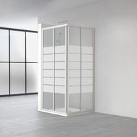 PROFILTEK AURUM Mampara Angular Corredera Perfil Blanco Vidrio Decorado Bold - Medida: 87-90 x 67-70 cm - ref: 2337021