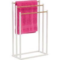 Towel Rack, Freestanding 3-Bar Metal and Bamboo