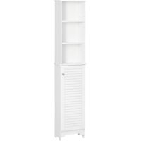 Armario Alto de Baño con Estantes Abiertos y Balda Interior Mueble Auxiliar de Almacenaje 34x20x165 cm Blanco