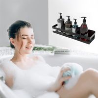 CCYKXA 30CM Etagere Douche sans Percage Douche Etagere Salle de Bain Noir Étagère Douche Acier Inoxydable Etageres Douche Murale