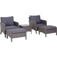 Set Mobili da Giardino 2 Poltrone 2 Poggiapiedi 1 Tavolino Vetro Temperato Rattan Grigio