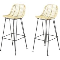 Lot de 2 tabourets de bar en kubu naturel