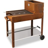 Barbecue au charbon et au bois 60x53 cm en acier corten – Résistant à la corrosion – Pratique avec chambre de combustion – Facile à transporter – Clementi Forni