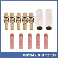LAN 12pcs Poste a Souder Mig sans Gaz Embouts de Contact de Buse de Soudage 15AK MIG/MAG Support de Connecteur de Gaz 0,8 mm, Buse Gas Conique, Support Tube de Contact, Consommables de Chalumeau