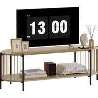 Mueble de TV Estilo Bohemio hasta 55 Pulgadas con Diseño en Cuerda de Papel y 2 Estantes Abiertos 124x43,5x41 cm Natural
