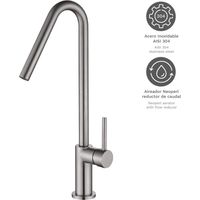 Grifo de cocina monomando caño alto Sagitario Acero,Latón, resistente a la corrosión, ahorro de agua,instalación fácil