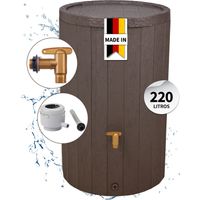 4rain MADERA set completo depósito de agua de lluvia 220 L marrón incl. grifo de plástico y conexión al bajante