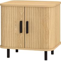 Table de noche con puertas correderas 2 estantes patas acero estilo escandinavo roble 48x40x48 cm