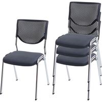4er-Set Besucherstuhl HHG-303, Konferenzstuhl stapelbar, Stoff/Textil Sitz dunkelgrau, Füße chrom