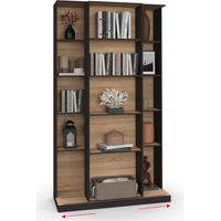 Idmarket – Bibliothèque coulissante 5 niveaux 15 niches – Bois et noir – Dimensions 100x46x180 cm – Panneaux de particules – Design modulable