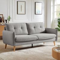 Canapé droit 3 places scandinave en tissu gris clair – Dossier capitonné – Structure en bois de qualité – Confort optimal pour salon