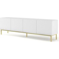 MOBILE RAVENNA C DIAMOND MDF HG PORTA TV 4D 200 BIANCO OPACO LUCIDO CORNICE ORO