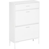 Meuble à chaussures mobile, armoire à chaussures moderne pour 12 paires de chaussures avec 2 portes abattantes et un tiroir, en panneaux de particules, MDF et métal, 75 x 26 x 110 cm, blanc