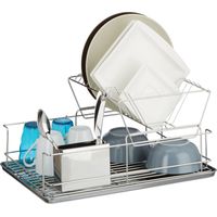 Relaxdays – Panier égouttoir d'évier en inox avec porte-couverts – Récupérateur d'eau – Dimensions H23,5 x L48 x P32 cm – Argenté