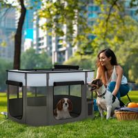 Faltbarer Laufstall für Hunde, Katzen und Kleintiere, aus Oxford-Gewebe mit Stauraum, 94 x 74 x 60 cm, grau und schwarz