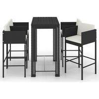 5-tlg. Gartenbar-Set mit Kissen Poly Rattan Schwarz vidaXL