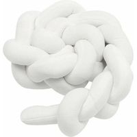Lit Serpent tressé, Lit Pare Chocs, 3 Brins Tresses Torsadées, Longues Bandes Tissées, Oreillers Boule Noués, Coussin Tressé Décoratif Protection De La Têt, Blanc, 3m