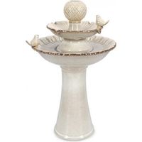 Dekorative Keramikfontäne Niky beige mit LED und Vögeln 40,5 x 40,5 x 68