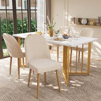 4 Sedie da Pranzo, Sedie da Pranzo Moderne in Velluto Beige, Gambe in Metallo Dorato, Alla Moda e Confortevoli, Adatte per Sala da Pranzo, Soggiorno e Ufficio