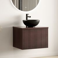 LOMAZOO Meuble de Salle de Bain 60cm Noyer Cannelé - Vasque à