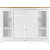 Buffet haut 4 portes 2 tiroirs 160x40x120 cm blanc et naturel - BARGAN
