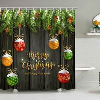 180 x 180 cm großer Duschvorhang mit Weihnachtsmotiv, Weihnachtsmann und Rentier, Badezimmer-Dekorationsset, wasserdichtes Material, inklusive 12 Haken