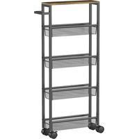 Küchenwagen Servierwagen mit 5 Ebenen, Rollwagen Küchenregal mit Arbeitsplatte, Rollen Griff 47 x 13 x 96,5 cm, Schwarz