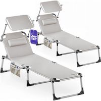 Casaria Chaise longue de jardin Malta 210cm Transat avec Pare-soleil réglable bain de soleil pliable de plage camping 2x Crème
