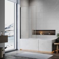 ELEGANT Shower Bath Screen 800x1400mm Frameless Square 6mm Toughened Safety Glass, Matt Black