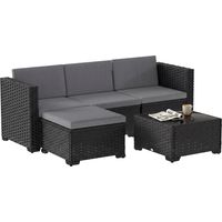 5-Piece Modular Wicker Garden Set with Cushions, Gray Corner Sofa