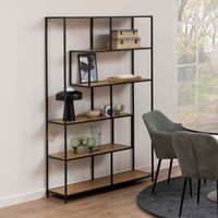 Etagère design 114x35x185 cm décor chêne et métal noir - FYNCA