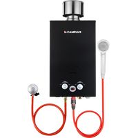 CAMPLUX Gas-Wassererwärmer 10L Propan/Butan, Gas-Durchlauferhitzer 20KW mit Regenhülle - BW264BC - 30/37 mbar - Schwarz