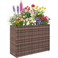 Potager surélevé d'extérieur de 45 L en rotin avec trous de drainage et pieds réglables. Marron.