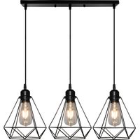 Suspension Luminaire Antiques À 3 Lumières Lampes À Suspension Industrielles E27 Lustre Rétro En Métal Et Fer Plafonnier Vintage En Diamant Noir 20CM