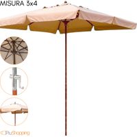 Ombrellone da Giardino 3x4 Palo Centrale in Legno Telo Poliestere per Esterno - Beige