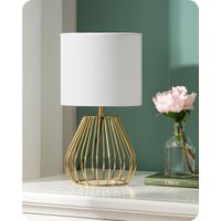 EDISHINE Moderne Tischlampe, Nachttischlampe mit E14 Leuchtmittel, Vintage Tischleuchte, 2700K Warmweiß, H29cm, Weiß & Gold