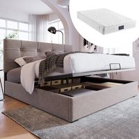 Letto contenitore Letto per adulti letto matrimoniale 140 x 200 cm. velluto. grigio chiaro. materasso incluso