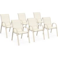 Idmarket – Lot de 6 chaises de jardin empilables en acier et textilène beige – Assise souple – Accoudoirs confortables – Dimensions 51,5x68x84cm