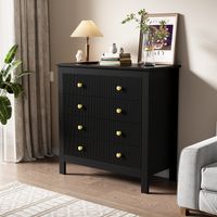 URBAN MEUBLE Buffet noir élégante façades texturées 5 tiroirs poignées dorées 79x39.5x80cm