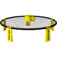 Jeu de roundnet avec filet, 3 balles, sac de transport inclus, pompe à balles fournie, idéal pour jardin, plage, parc ou intérieur.