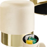 Tectake – Tabouret coffre de rangement rond en velours crème – Dimensions Ø36xH44,5 cm – Rembourrage qualité – Structure MDF et acier