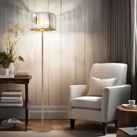 Lampadaire aspect bois Lampadaire cristaux Lampe de salon Lampe d'appoint, métal, douille E27, DxH 35x150 cm