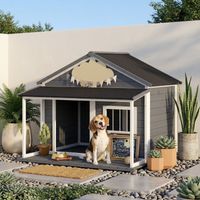 Nicchia per cane da giardino con veranda, finestra e tetto antipioggia, 124x112x105 cm, gris