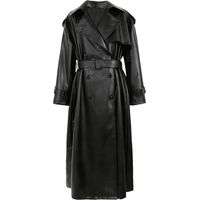 Femmes Printemps Automne Long Surdimensionné PU Cuir Trench Coat - Ceinture Double Boutonnage Lâche Coréen Cuir Vestes