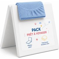 Pack Matelas Pliant 60x120 + Drap Housse Éponge Bleu - Idéal Voyage - Déhoussable et Sain