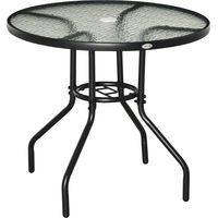 Tavolo da giardino rotondo foro ombrellone piano vetro metallo nero Ø80x72 cm