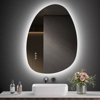 S'AFIELINA Bathroom Mirror with LED Lights, 75 x 55 cm Asymmetrical with Smart Touch Switch, 3 Colors Dimmable Light, Anti-Fog, Memory Function